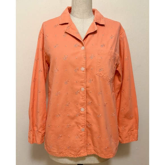 Denim & Co. Tops - Denim & Co. Embroidered Button Down Shirt Coral Medium Blouse Top Casual
